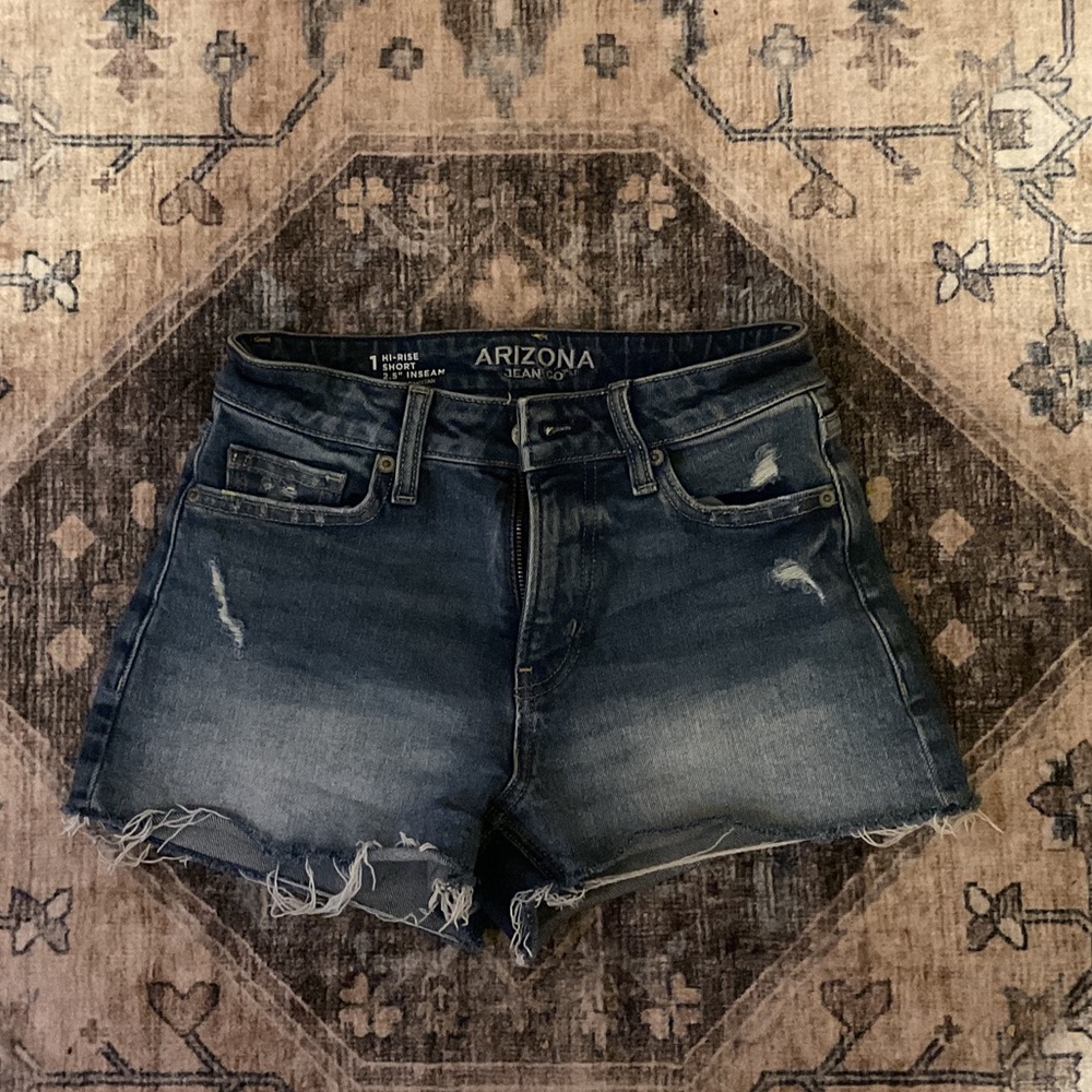 Arizona Jean Company Women's Frayed Denim Shorts - Dark Blue